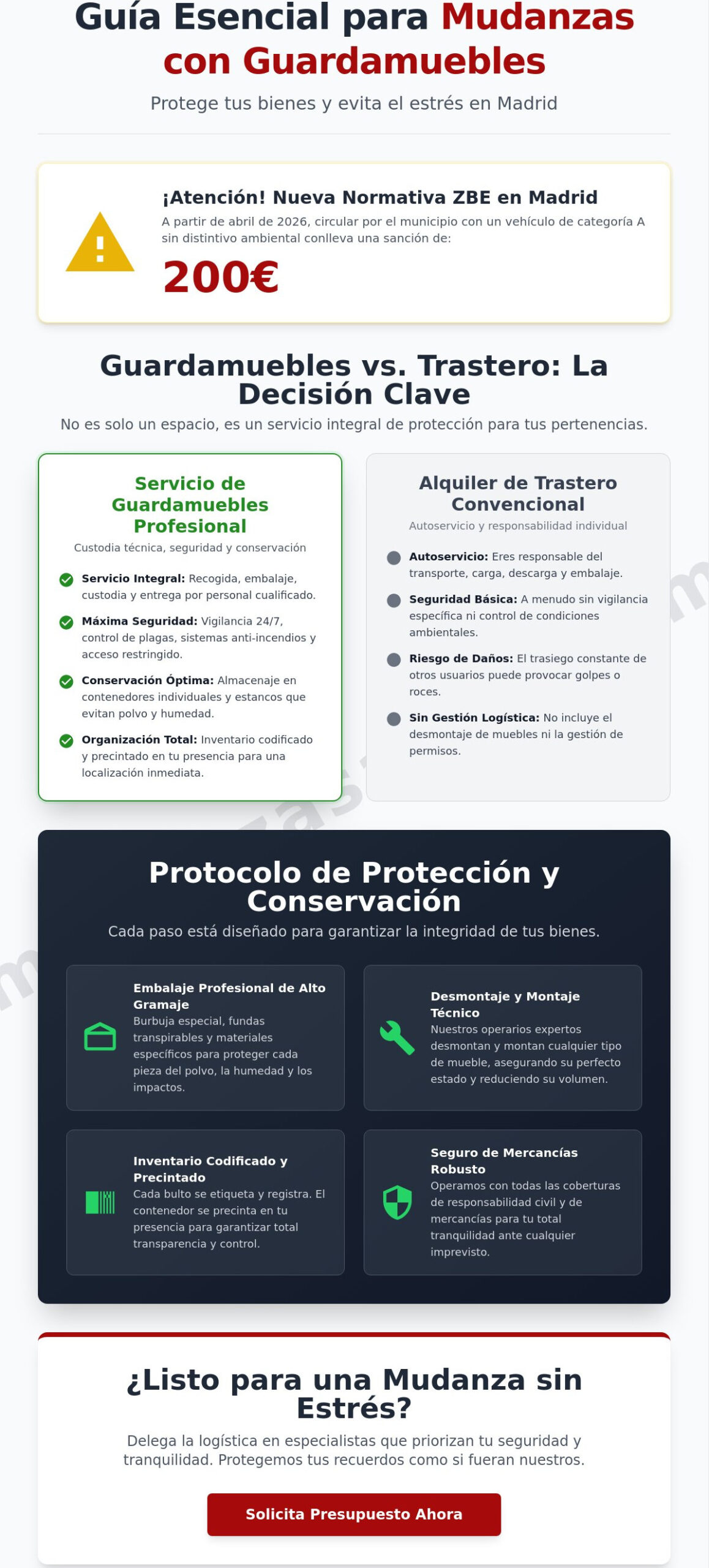 Mudanzas con guardamuebles en Madrid: Guía para una transición segura en 2026